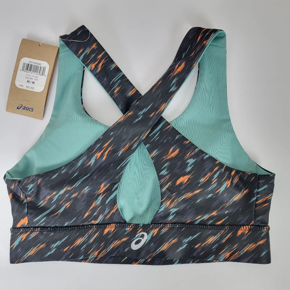 Asics NEW Women's Sz M Black Multi Color PR Lyte Yoga‎ Activewear Sports Bra